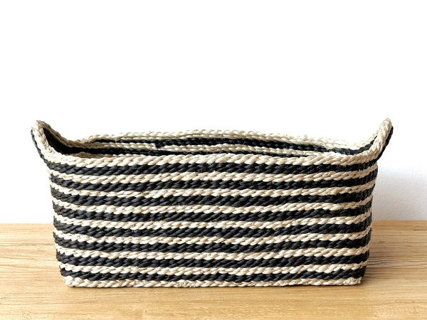 Handwoven Jute Basket Striped Rectangle Small