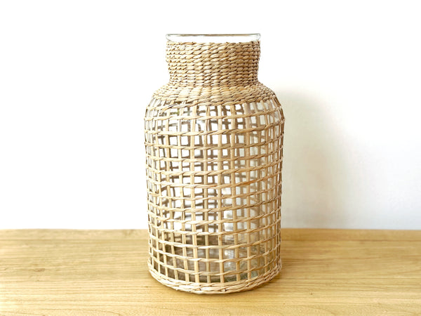 Handwoven Seagrass Glass Large Vase