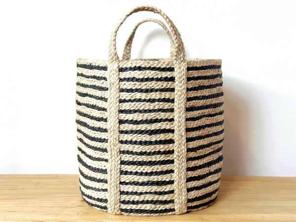 Handwoven Jute Basket Striped Tall