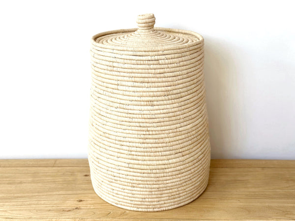 Handwoven Raffia Basket Lidded Large